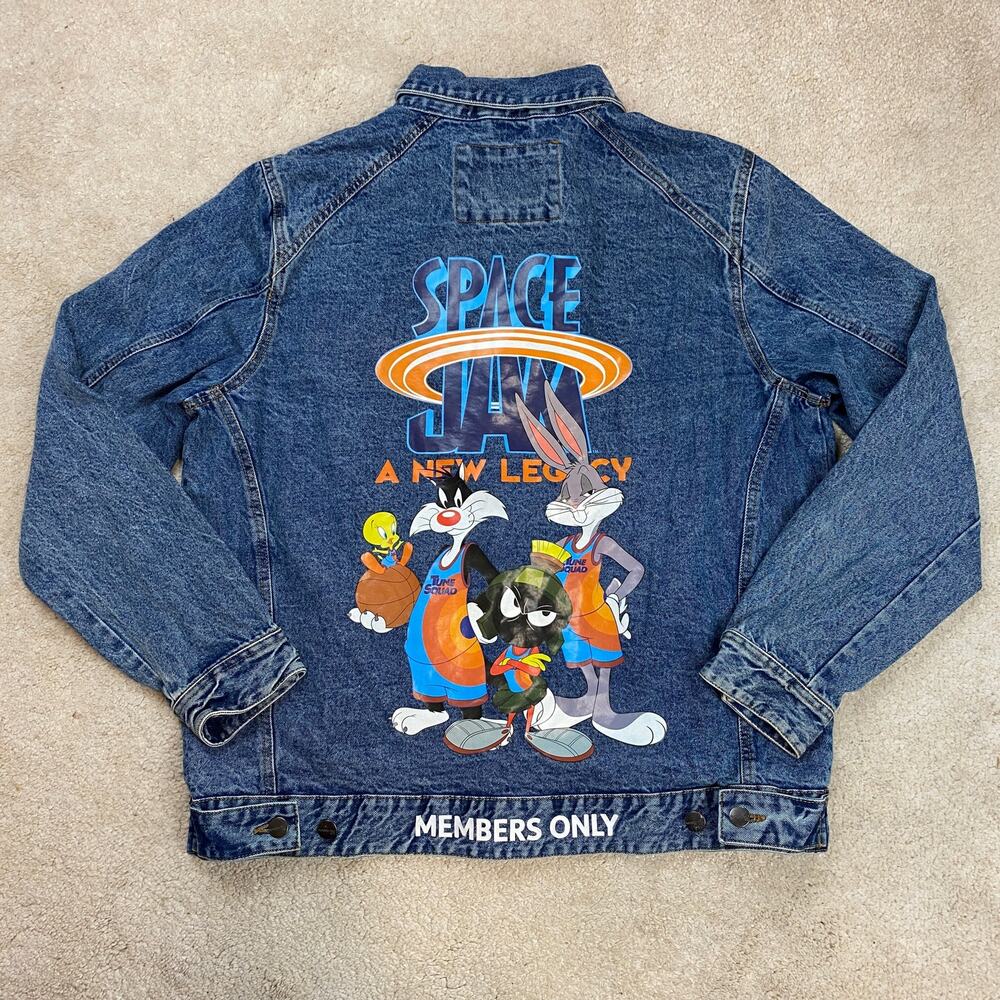 Members Only Space Jam A New Legacy Graphic Denim Jacket Size XL